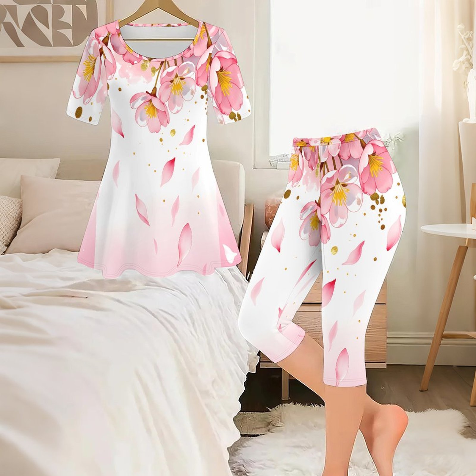 Romper Floral Print - 2pcs Set Dua Potong Motif Vintage
