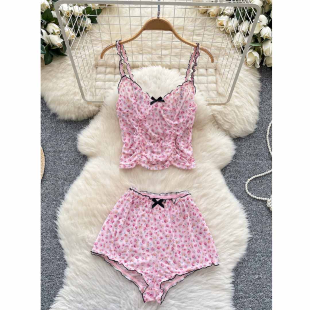 Romper Floral Print - Setelan Pakaian Rumah Wanita yang Manis,