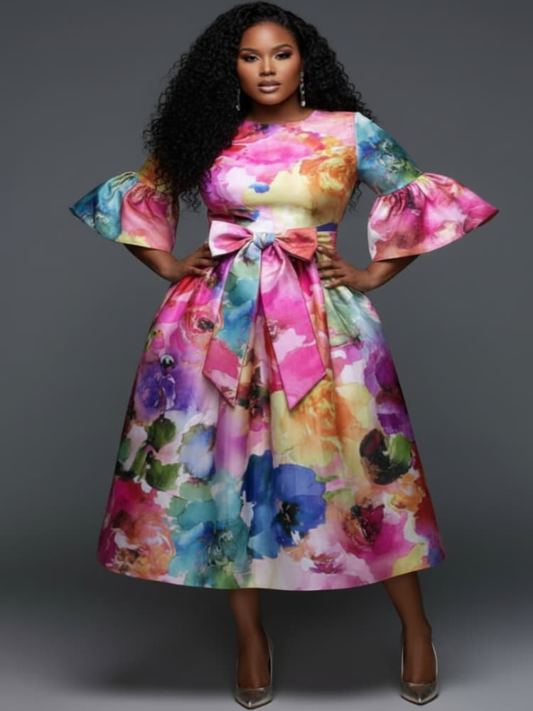 Gaun Midi Ukuran Besar dengan  - Midi Skirt Floral ulasan dan harga